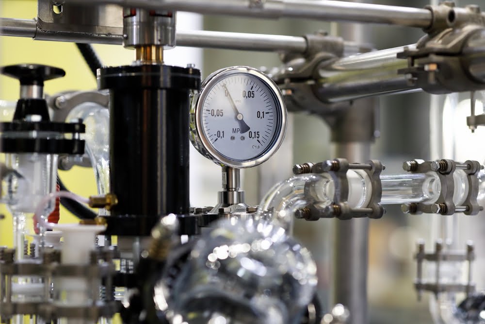 Chemical,Industrial,Equipment,And,Pressure,Gauge,Meter.,Selective,Focus.